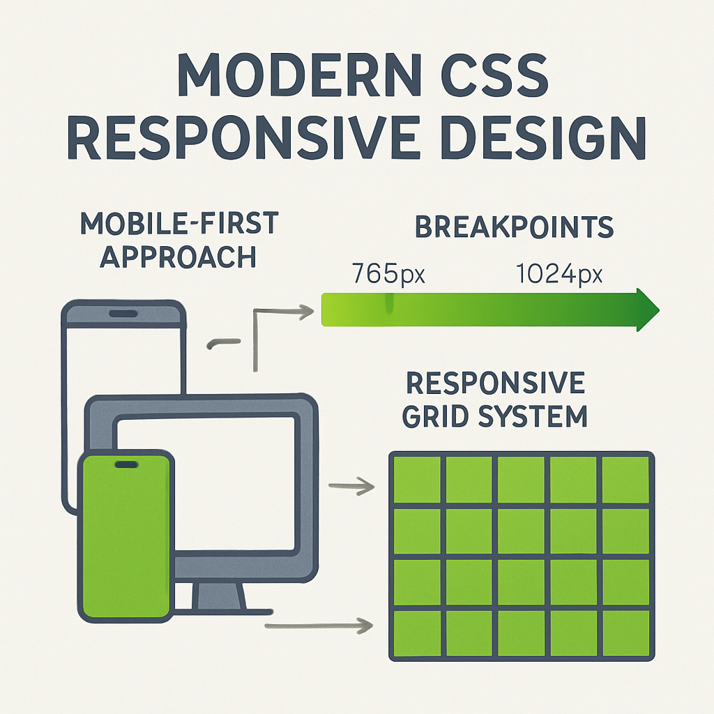 Responsive design concept with mobile-first approach and breakpoints